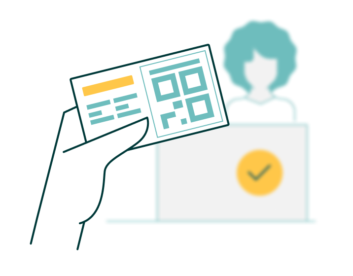 Illustration of presenting a SMART Health Card to a person behind a desk