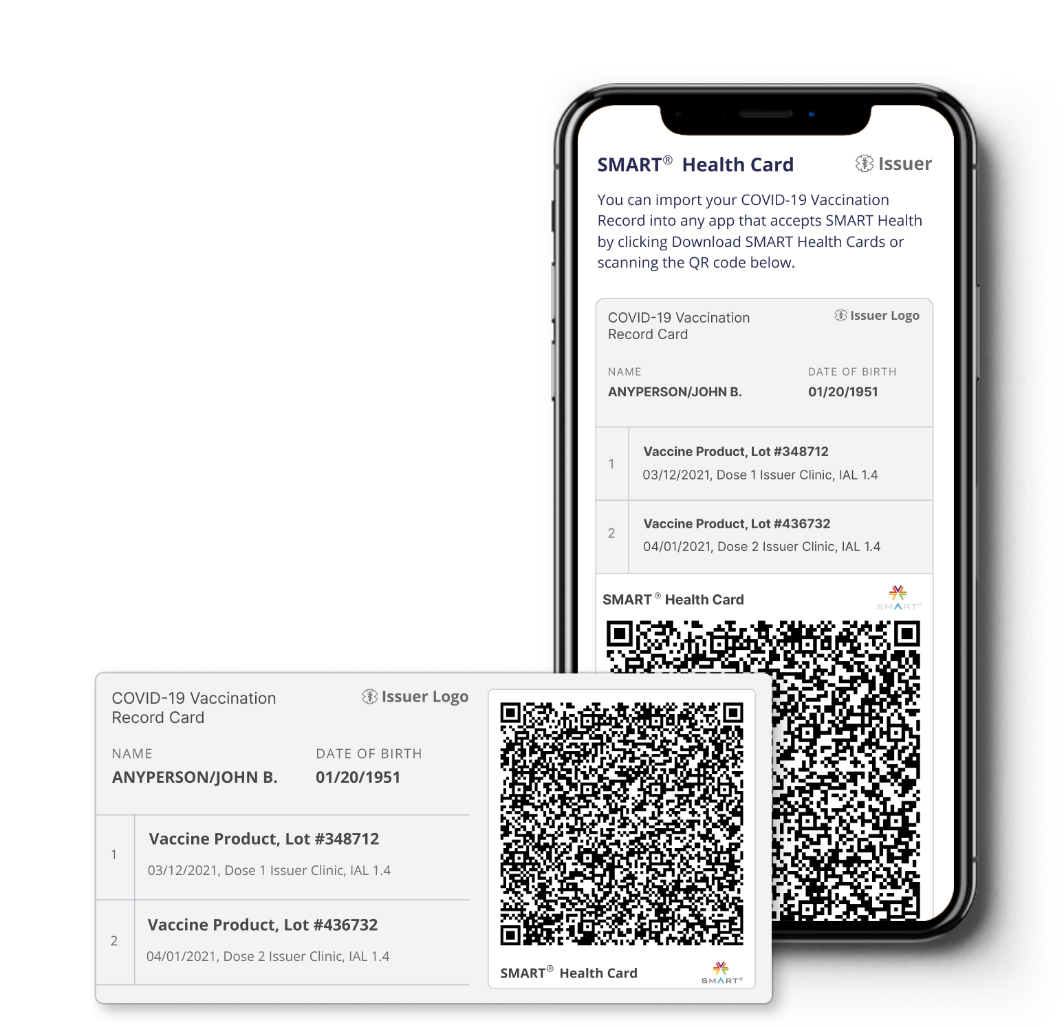 Photograph of digital and paper SMART Health Cards